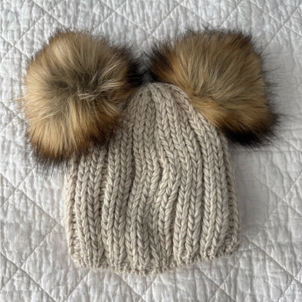 Stylish Kids Knit Hat with Faux Fur Pom Poms - Picture 2 of 6